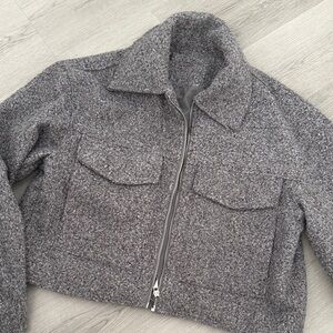 Zara Gray Textured Zip-Front Utility Jacket